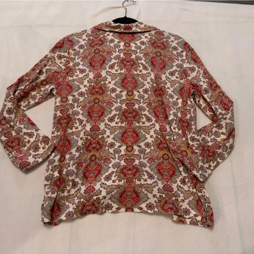 $50 Ralph Lauren Women Ivory Graphic Print‎ Long Paisley-Print Pajama Top Size L